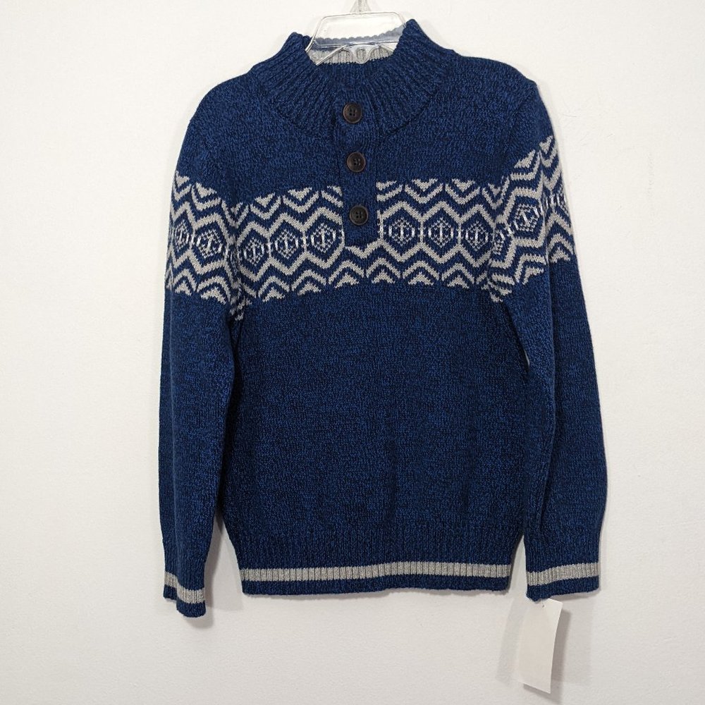 NWT Oshkosh B'gosh Blue Sweater Boys Cotton Geometric Button Size 5